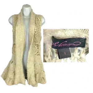 Tan Open Fuzzy Cardigan Top SMALL Women's Crochet Metric